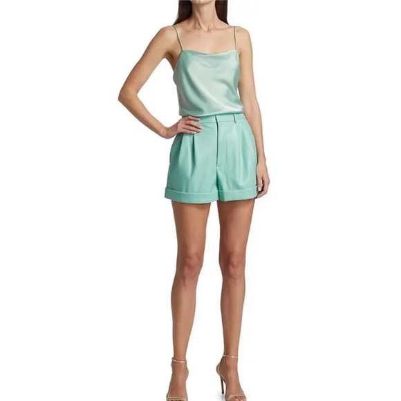 Alice & Olivia Conry Pleated Vegan Leather Shorts in Breeze Color—NWT - Picture 5 of 15